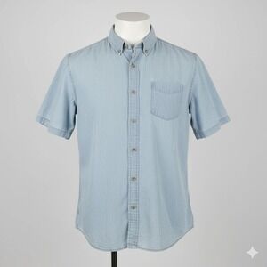 1991 by Cotton On‎ Men's Large Denim Short Sleeve Button Down Shirt Light Blue